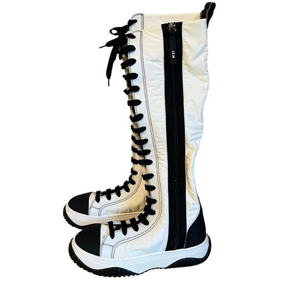 No. 21 Knee High Lace Up Sneaker Boots White Black 37 NWOB Unique Designer Rare - Picture 4 of 12